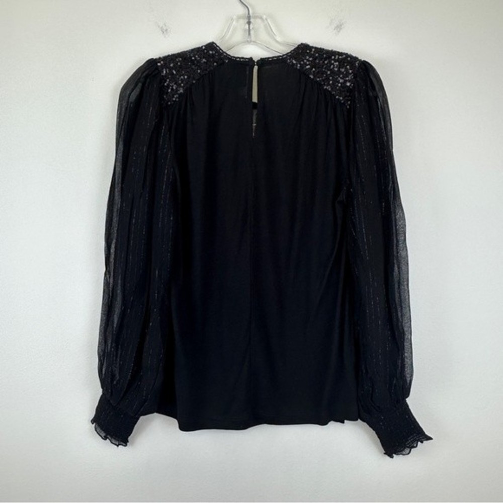 Anthropologie Bl-nk Sequin Embellished Blouse Size XS Black Bohemian NWT - Picture 9 of 14